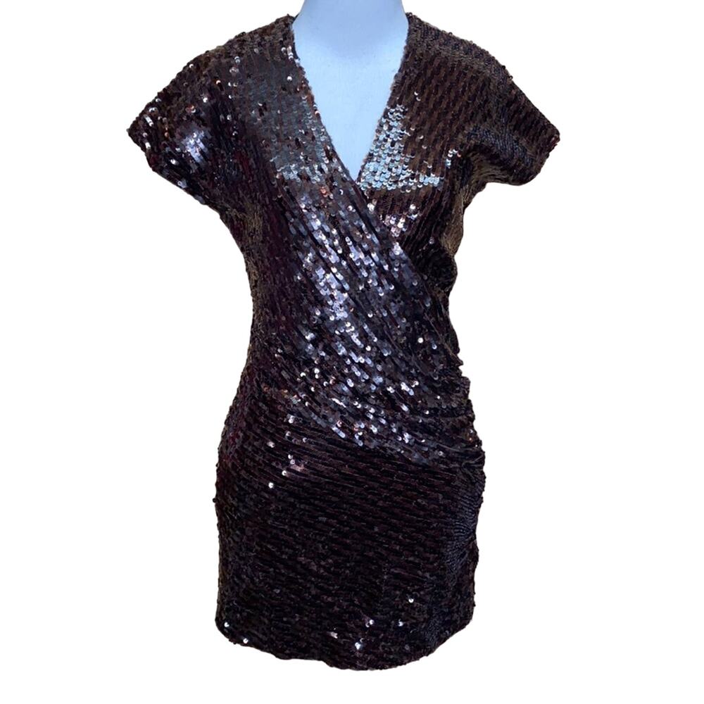 Marc Bouwer Hybrid Wrap Sequin Brown Dress Size 2